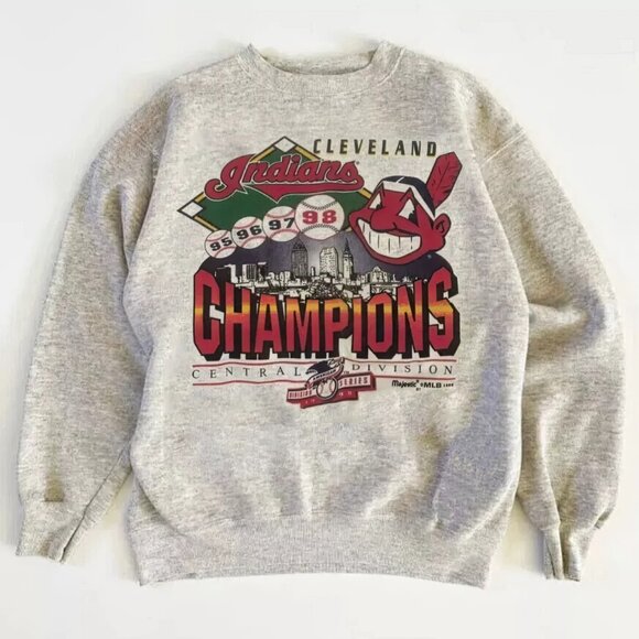 Vintage 90s Cleveland Indians Sweatshirt 1998 Baseball Guardians Division Champs - Picture 1 of 4